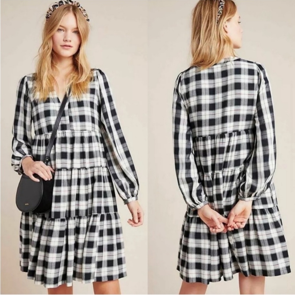 Maeve Anthropologie Amber Plaid Ruffle Dress